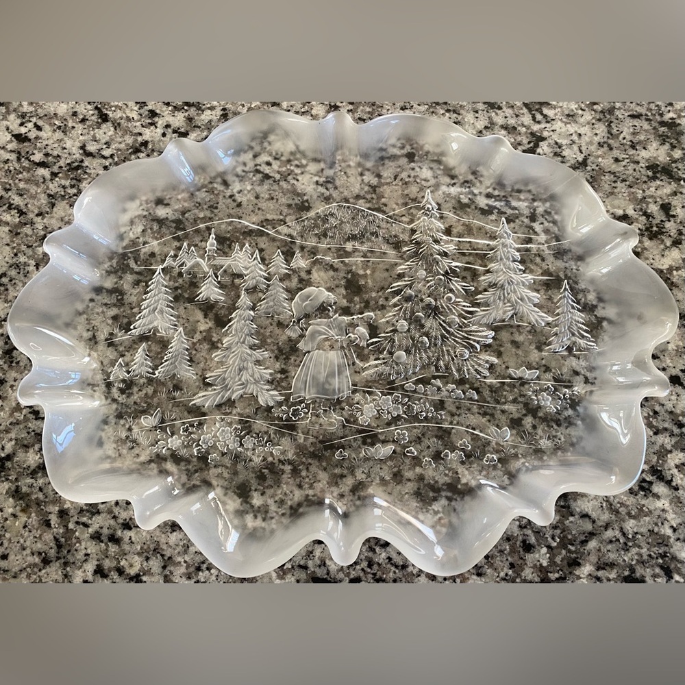 •EUC•Mikasa “Christmas Story” Frosted Crystal Serving Platter- 17 1/4”